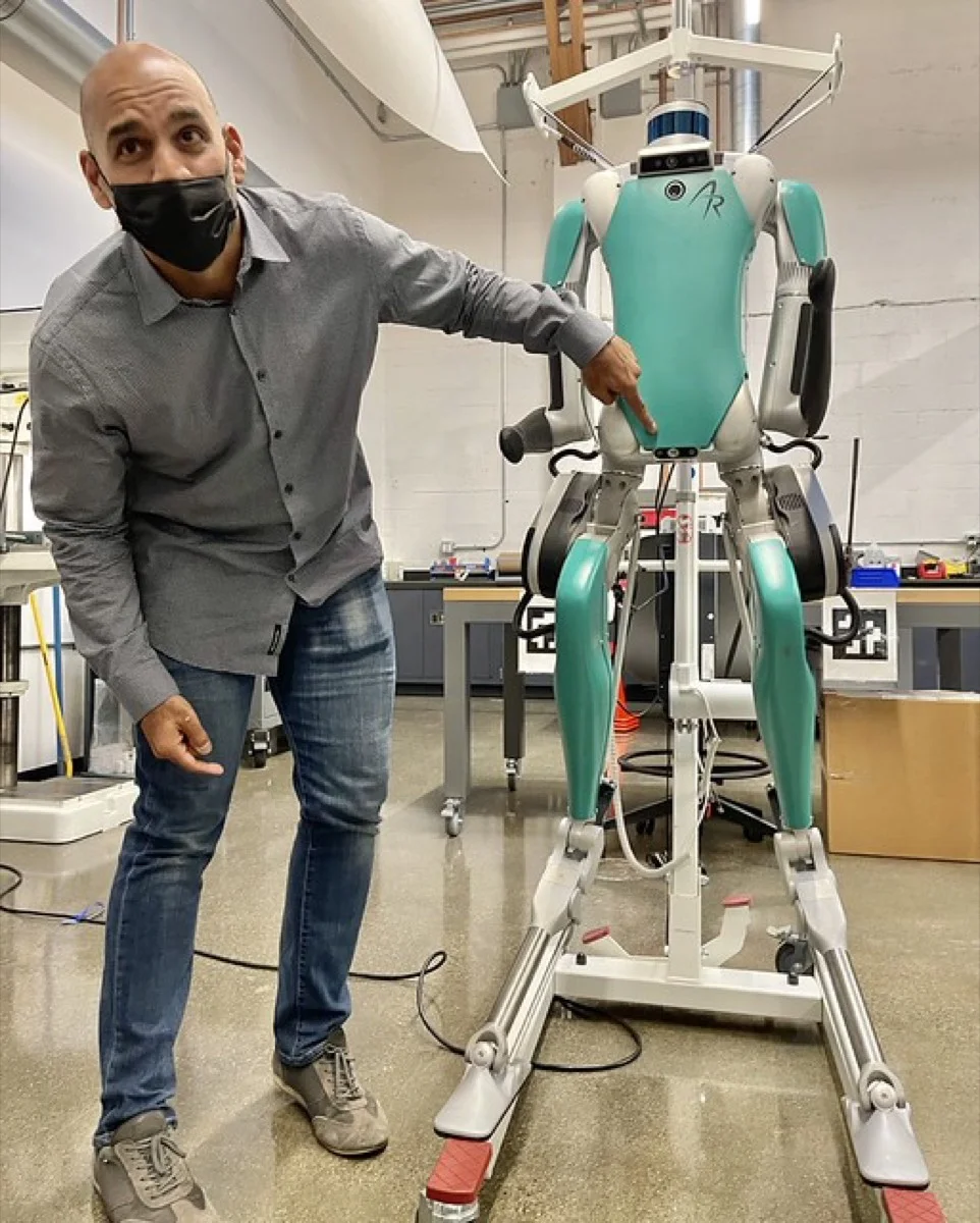 Close view of the Agility Robotics Digit bipedal robot's torso and arms