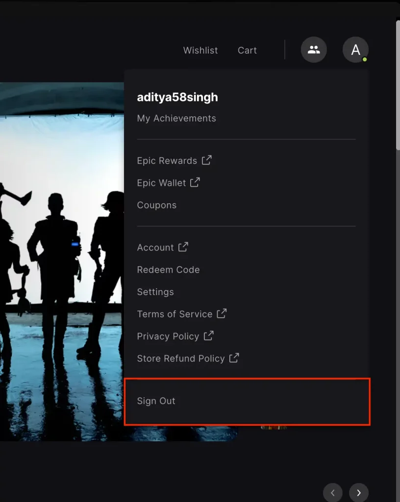 Sign out epic games