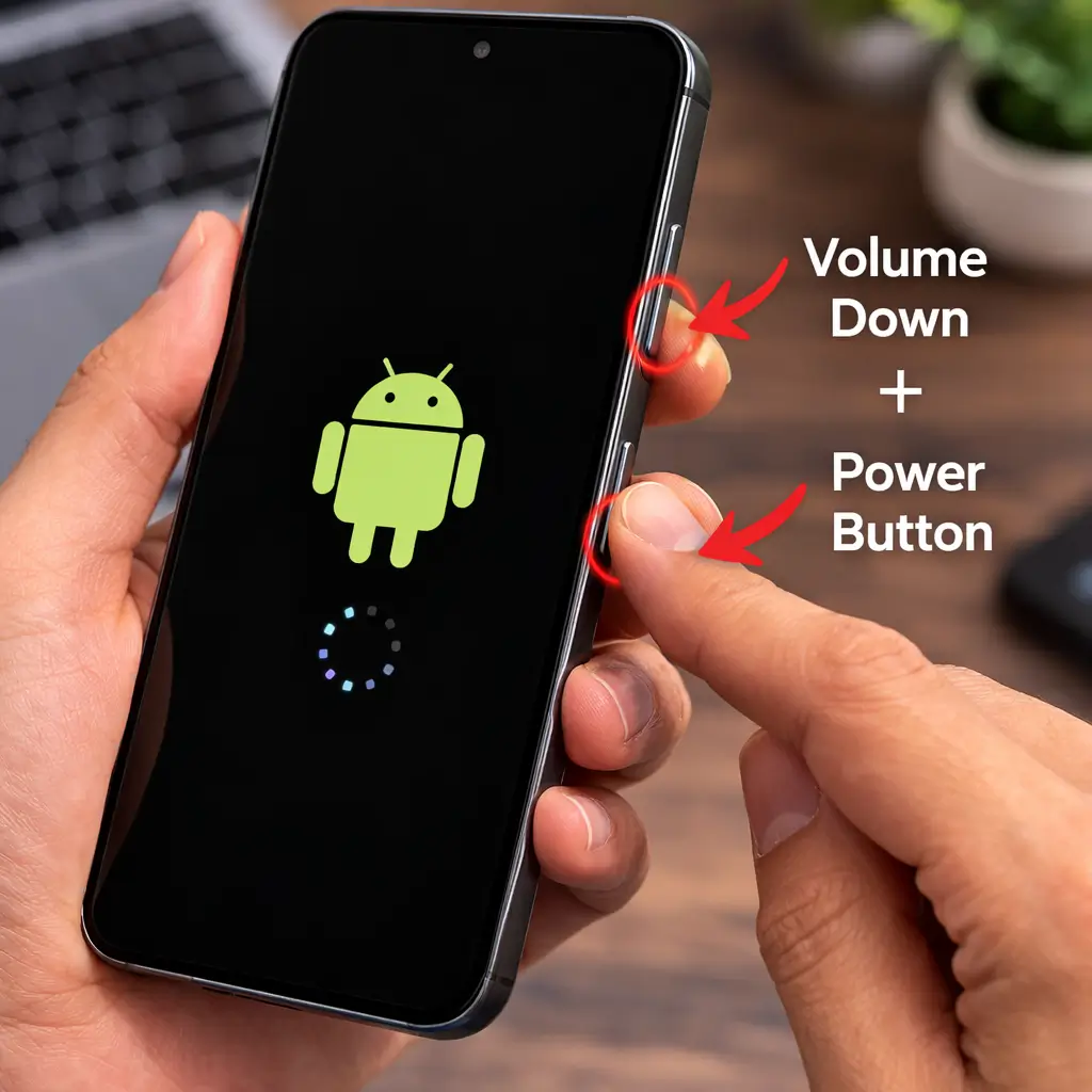 Force restart Android phone by holding power and volume down buttons