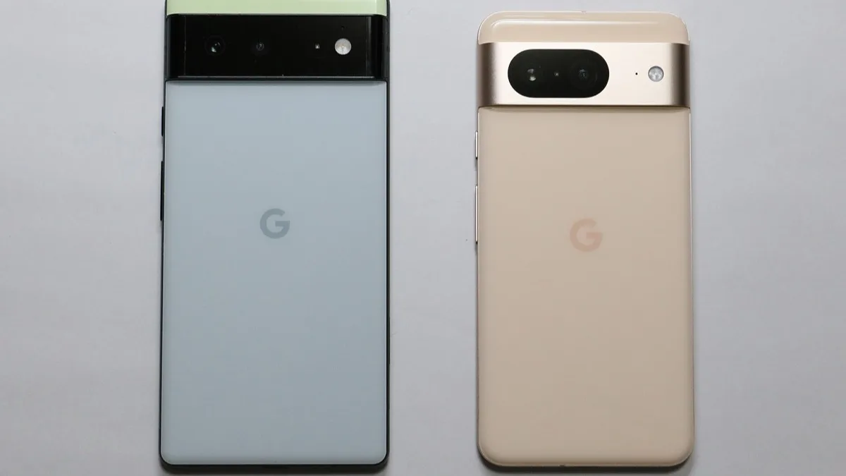 Two Google Pixel phones photographed from the rear, representing Android devices that now back up local documents to Google Drive