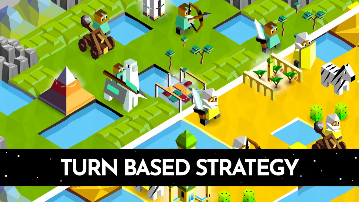 The Battle of Polytopia Android map screenshot, an offline 4X strategy game with no ads
