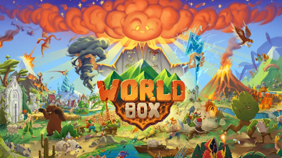 WorldBox god simulator sandbox, dropping civilisations onto a pixel world on Android