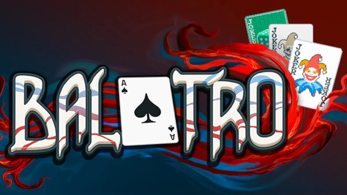 Balatro official art, a poker deckbuilder people search as a roguelike