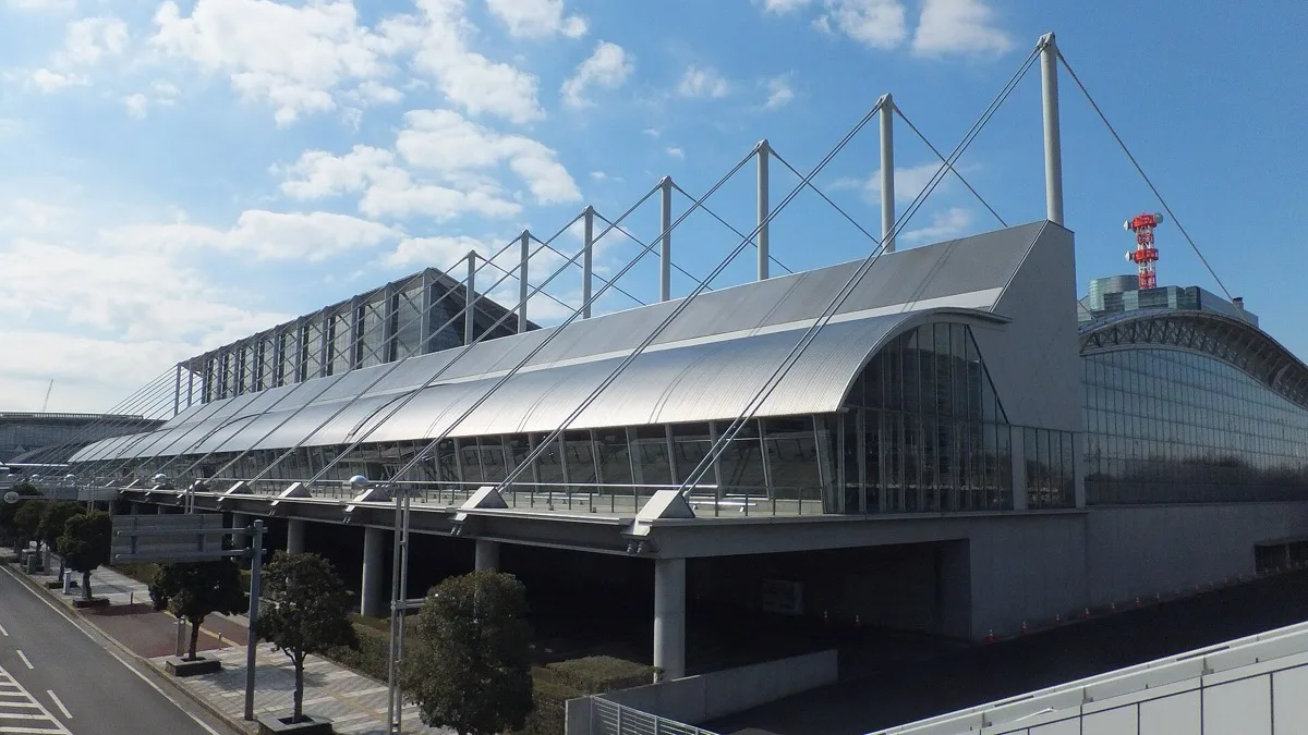 The curved steel and glass north hall of Makuhari Messe in Chiba, Japan, the convention centre that hosts Tokyo Game Show