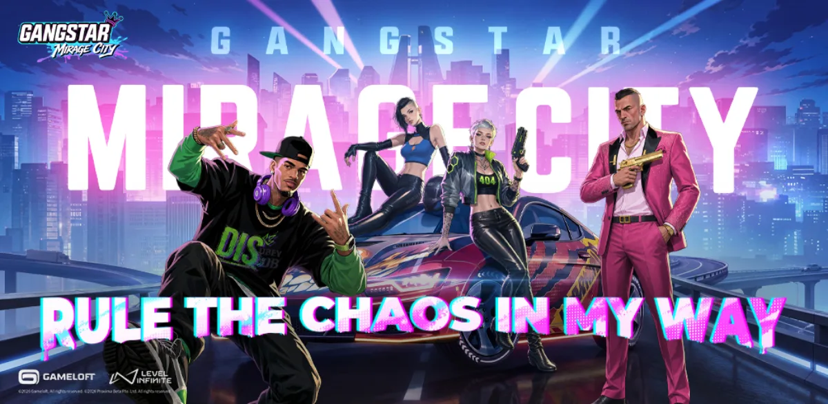 Gangstar Mirage City Play Store art, a 2026 open world crime game for mobile