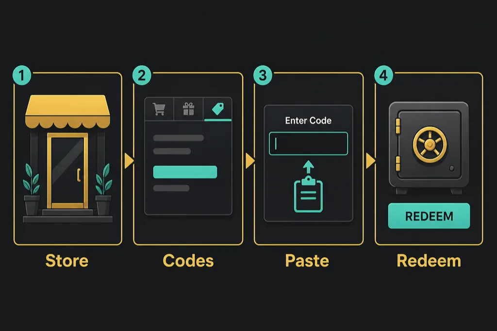 Diagram: Store, Codes, paste, Redeem