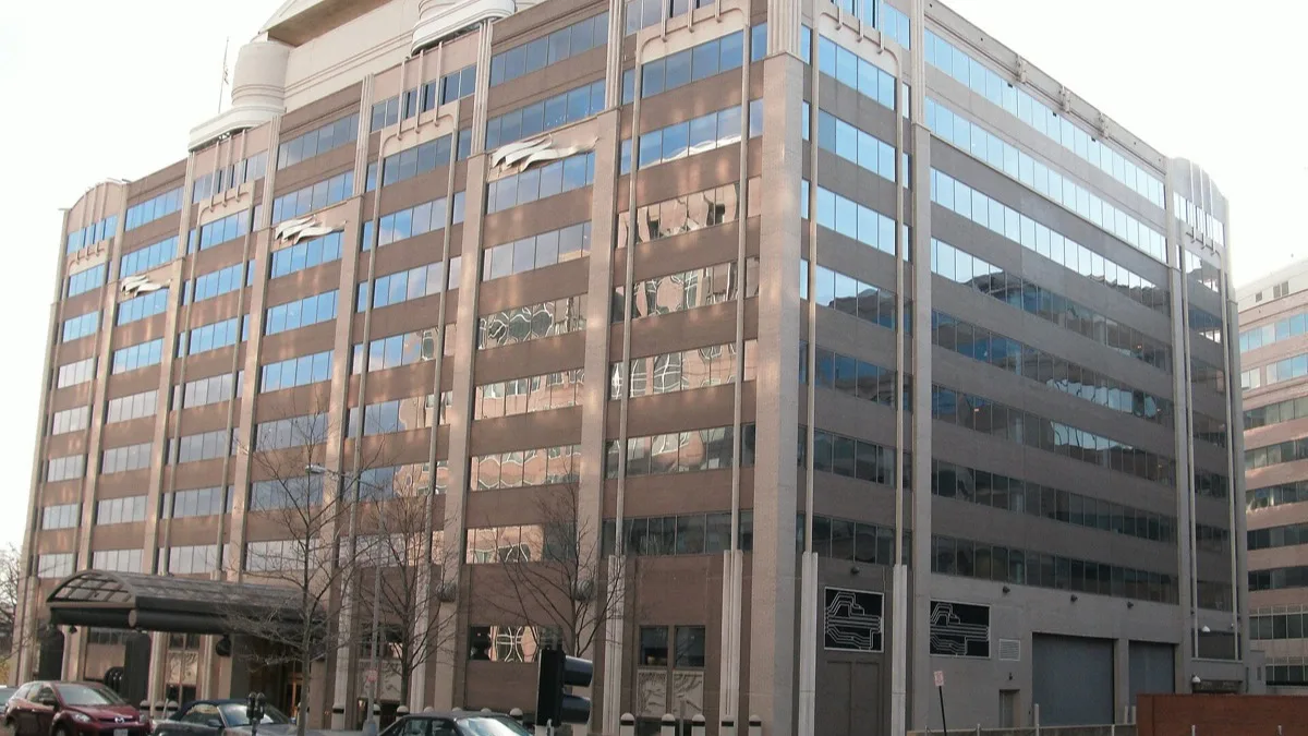 An exterior view of the office building that housed the Federal Communications Commission headquarters in Washington, DC