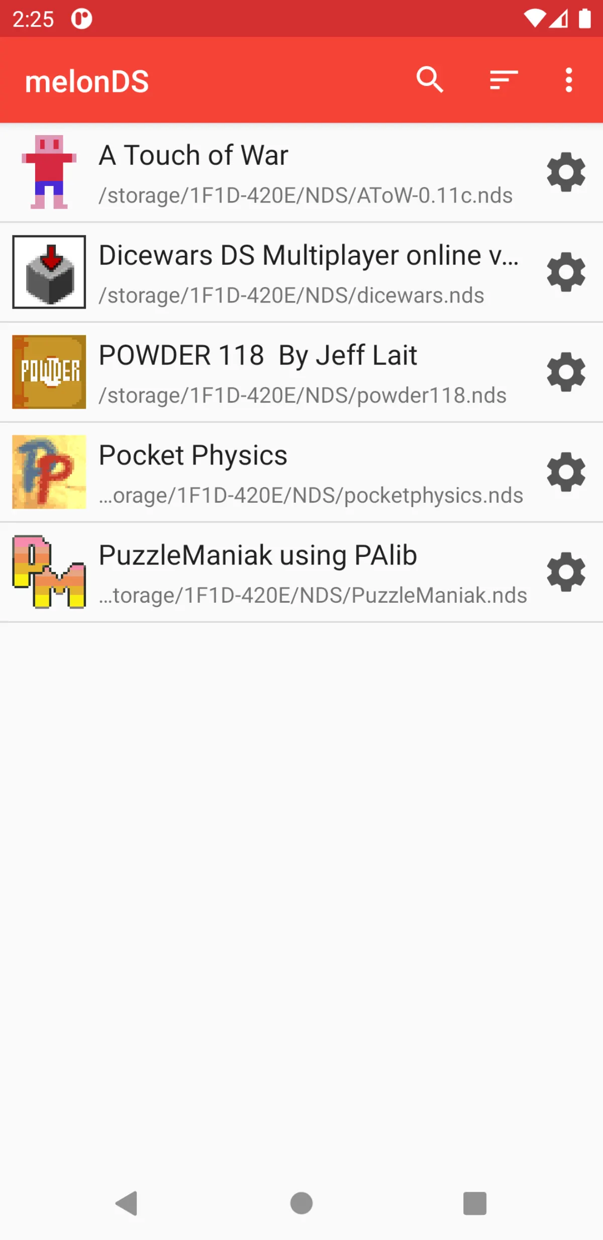 melonDS Android library list, the official Google Play screenshot