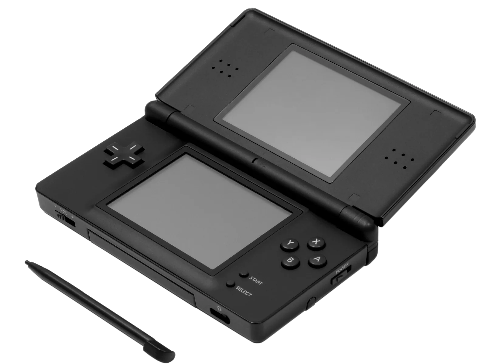 Black Nintendo DS Lite with stylus, the hardware melonDS on Android emulates