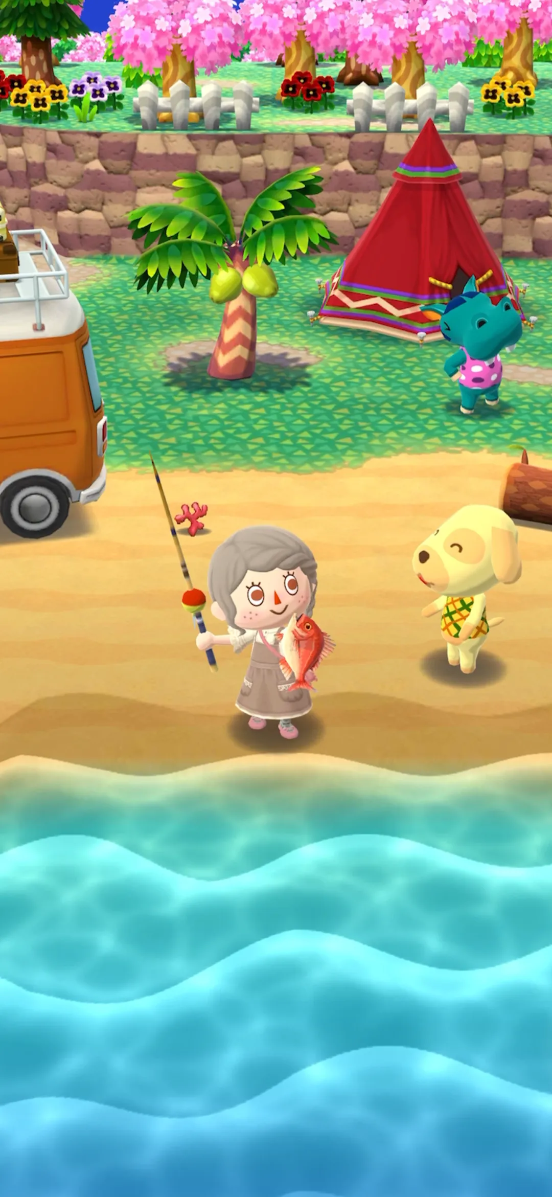 Animal Crossing Pocket Camp Complete campsite with villagers on Android