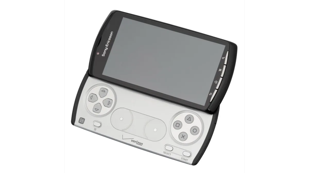 A Sony Ericsson Xperia Play, an earlier phone with a slide-out game controller, shown for illustration of the phone-controller concept