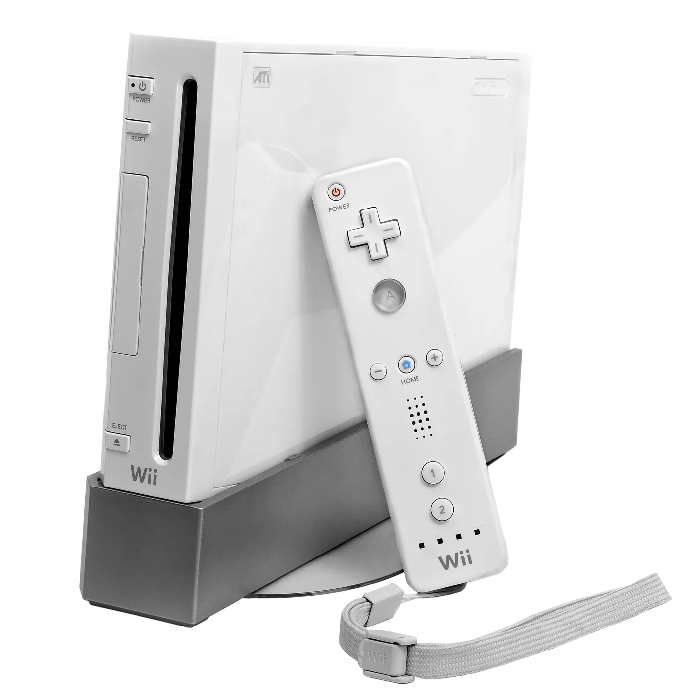 White Nintendo Wii console standing next to a Wii Remote, the controller that decides which Wii games work on Android